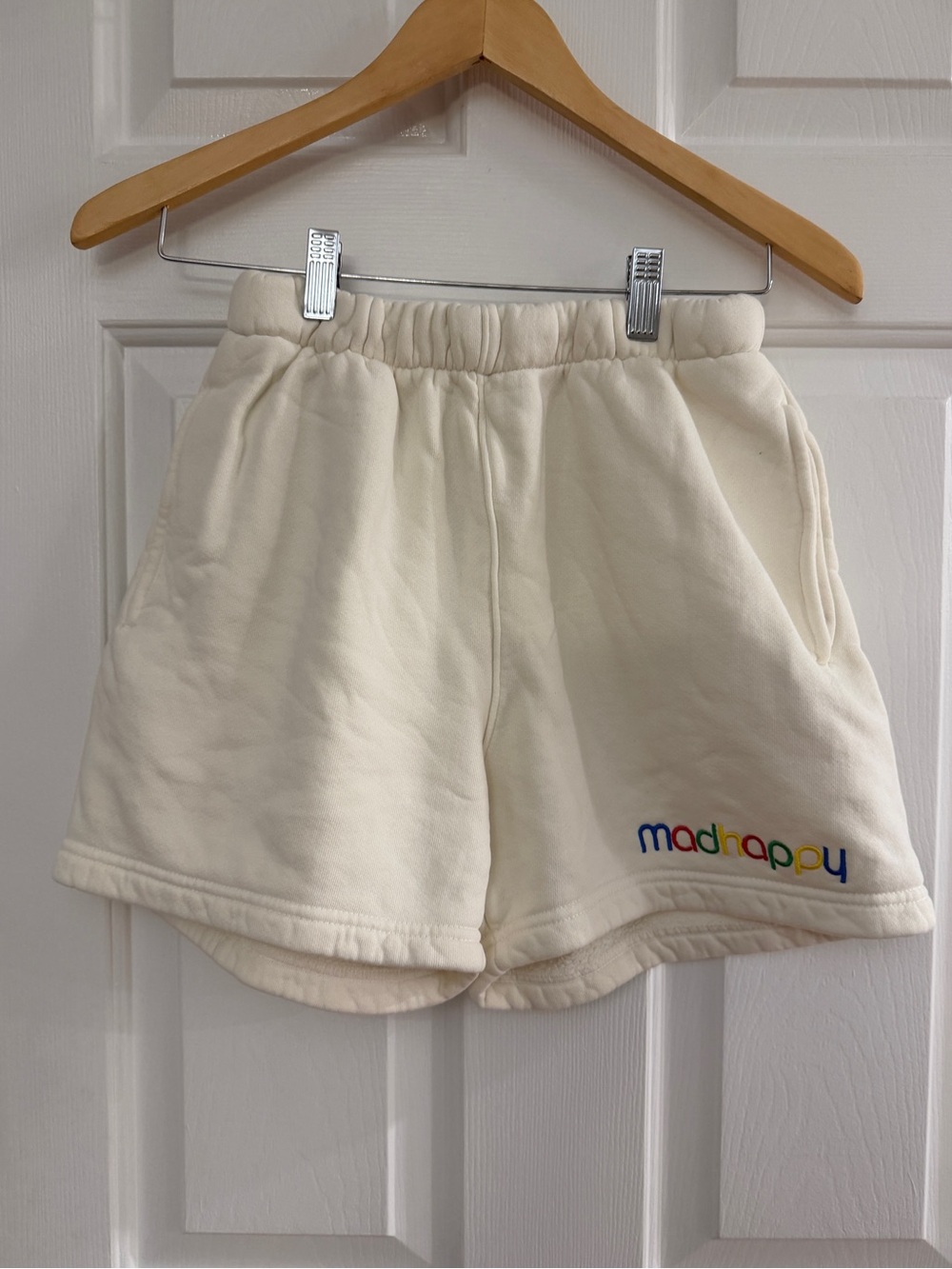Madhappy Cream Fleece Shorts with Rainbow Logo